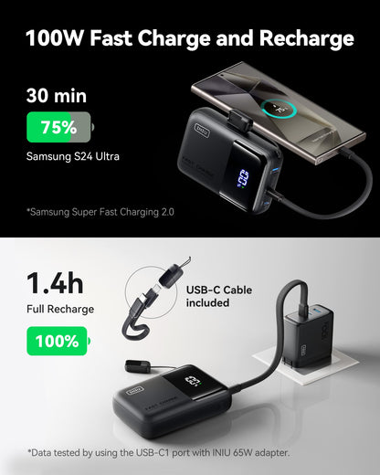 INIU Power Bank, 25000mAh 100W USB C Laptop Portable Charger, PD QC Fast Charging 3-Output Battery Pack, Travel Charger for Laptop MacBook iPad Tablet Steam Deck iPhone 16 15 14 Pro Samsung S22 etc