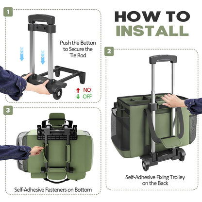 Rolling Cleaning Caddy Bag with Detachable Trolley, Cleaning Supplies Organizer Cart on Wheels, Cleaning Supply Caddy for Housekeepers, Large Professional Detailing Bag Tote for Home, Car (Pink)