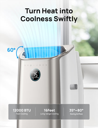 Dreo Portable Air Conditioners, 12,000 BTU AC Unit for Bedroom with Drainage-free Cooling, 46dB Quiet, APP/Voice/Remote, 24h Timer with Fan & Dehumidifier, Smart Air Conditioner for Room Indoors