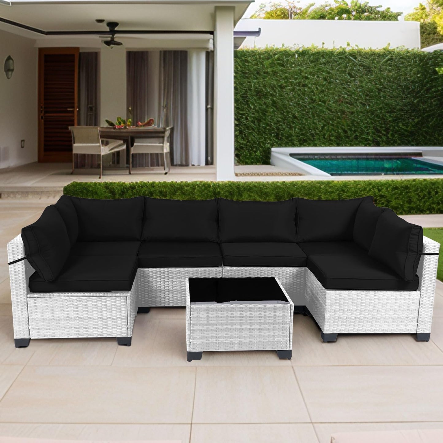 LEVELEVE 7 Pieces Outdoor Patio Furniture Sets,Rattan Conversation Sectional Set,Manual Weaving Wicker Patio Sofa with Tea Table