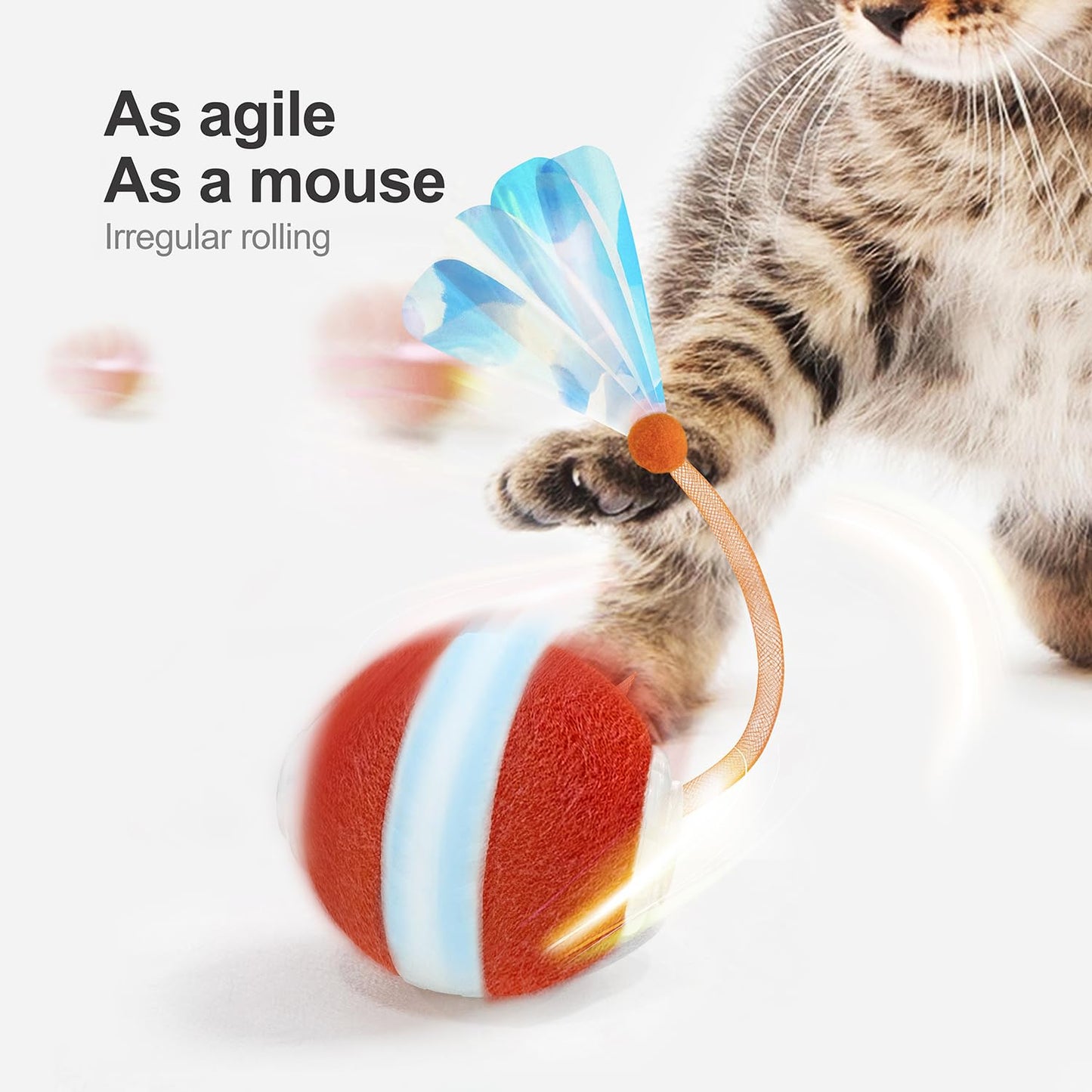 Interactive Cat Toys for Indoor Cats,The 3rd Generation Agile Moving Cat Ball with Elastic Mesh Tail,Automatic Cat/Kitten Toys for Bored Indoor Adult Cats,Motion Activated