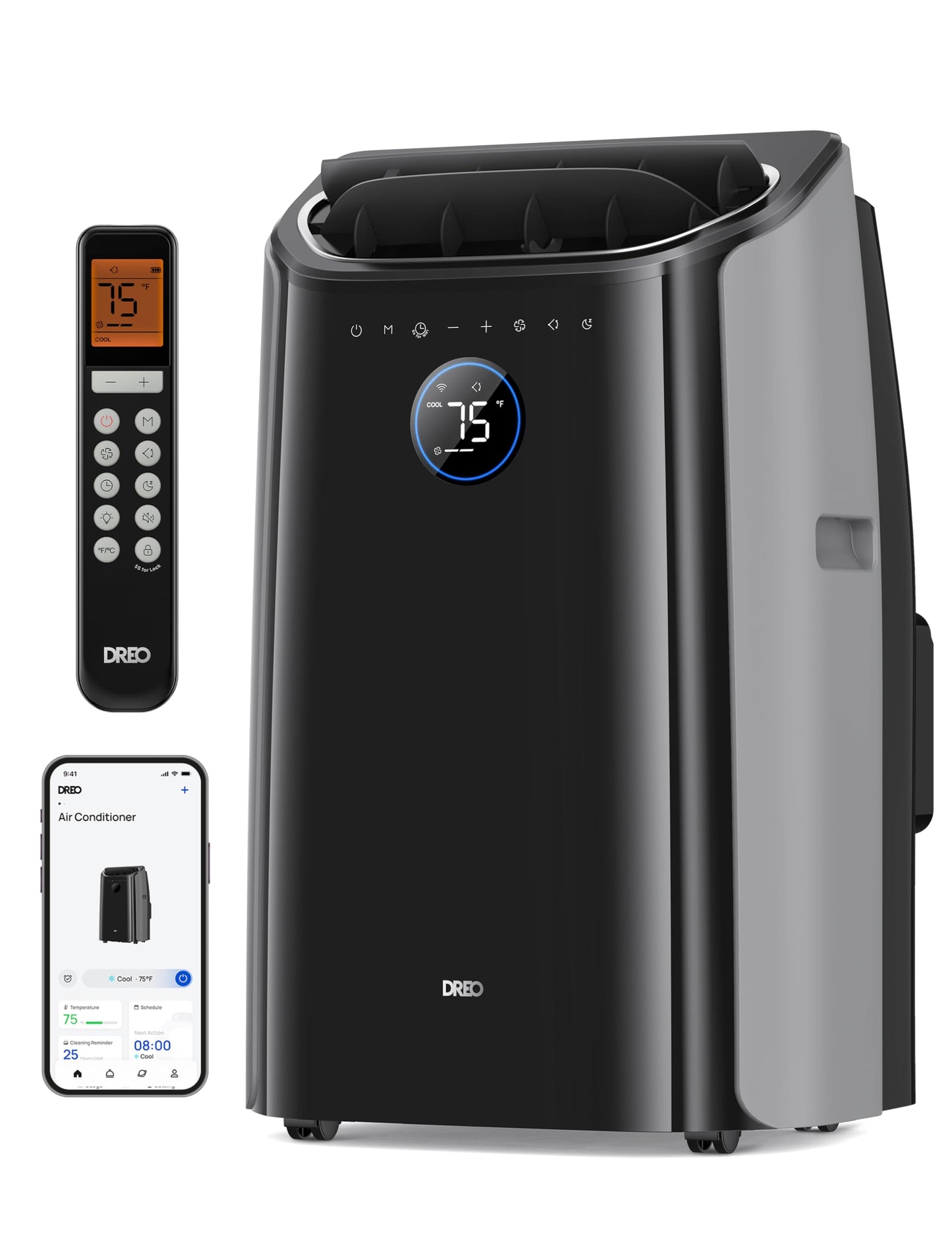 Dreo Portable Air Conditioners, 12,000 BTU AC Unit for Bedroom with Drainage-free Cooling, 46dB Quiet, APP/Voice/Remote, 24h Timer with Fan & Dehumidifier, Smart Air Conditioner for Room Indoors
