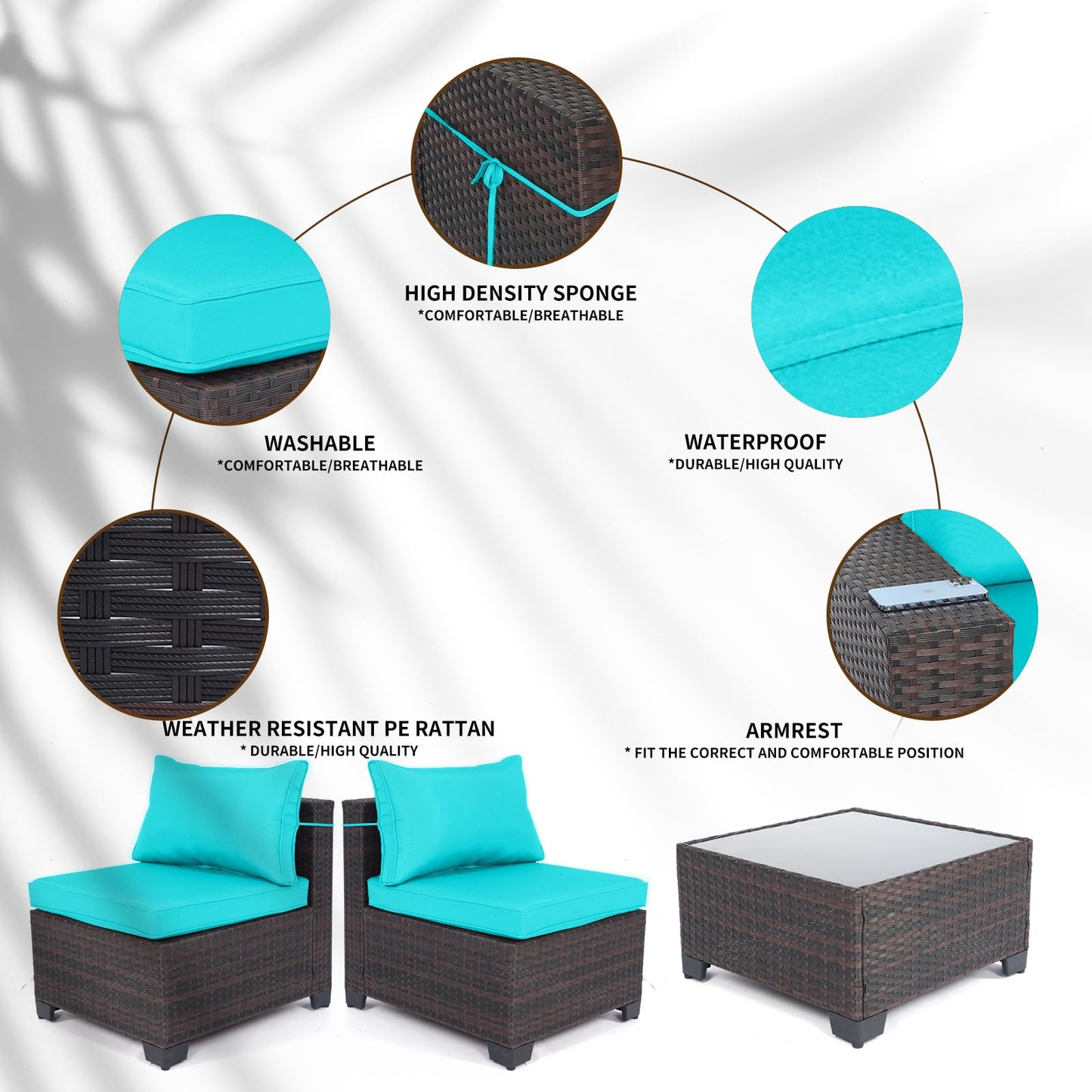 LEVELEVE 7 Pieces Outdoor Patio Furniture Sets,Rattan Conversation Sectional Set,Manual Weaving Wicker Patio Sofa with Tea Table