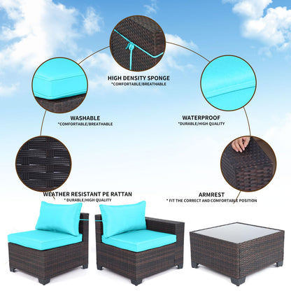 LEVELEVE 7 Pieces Outdoor Patio Furniture Sets,Rattan Conversation Sectional Set,Manual Weaving Wicker Patio Sofa with Tea Table