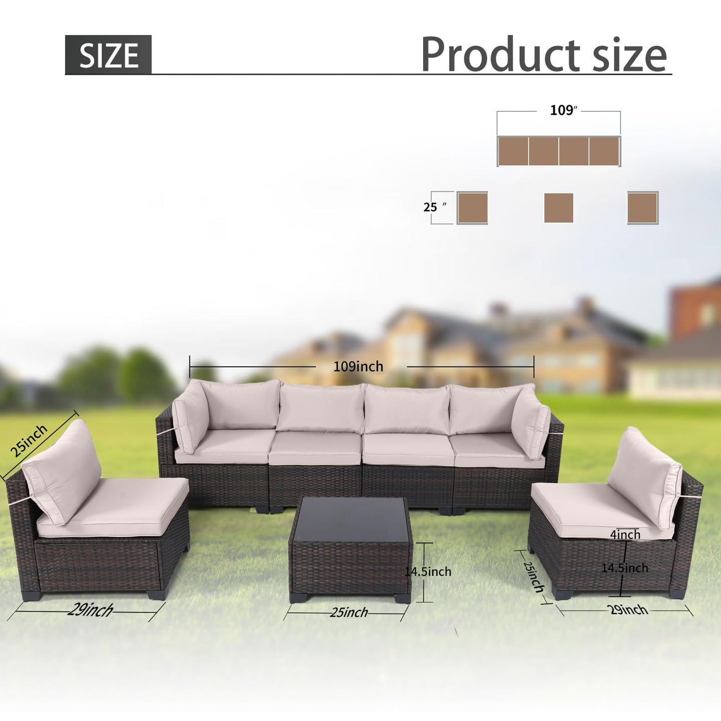 LEVELEVE 7 Pieces Outdoor Patio Furniture Sets,Rattan Conversation Sectional Set,Manual Weaving Wicker Patio Sofa with Tea Table
