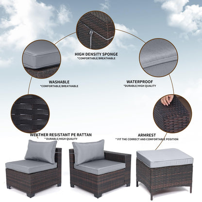 LEVELEVE 7 Pieces Outdoor Patio Furniture Sets,Rattan Conversation Sectional Set,Manual Weaving Wicker Patio Sofa with Tea Table