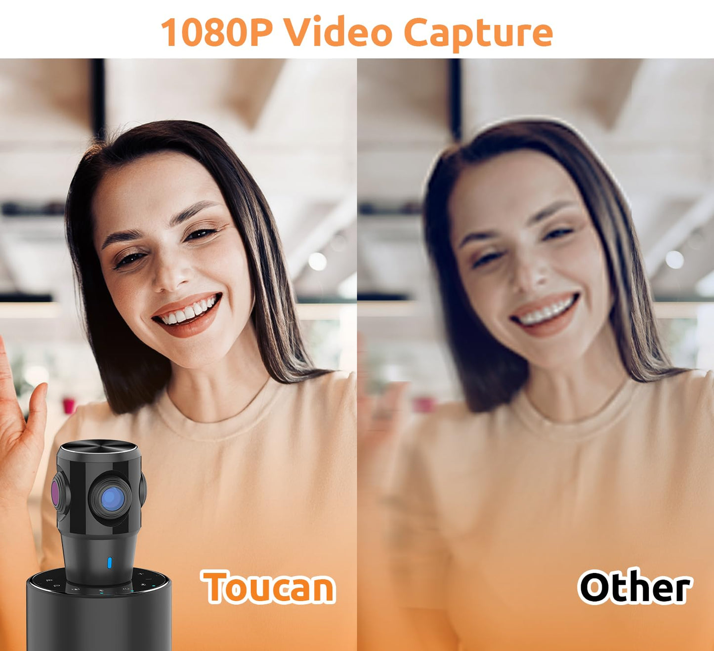 TOUCAN 1080P Webcam with Microphone, Noise-Canceling Mic, 90°FOV Computer Camera, Privacy Cover, Plug and Play USB Webcam for PC, Skype, Zoom, FaceTime, Laptop/MacBook/Tablet