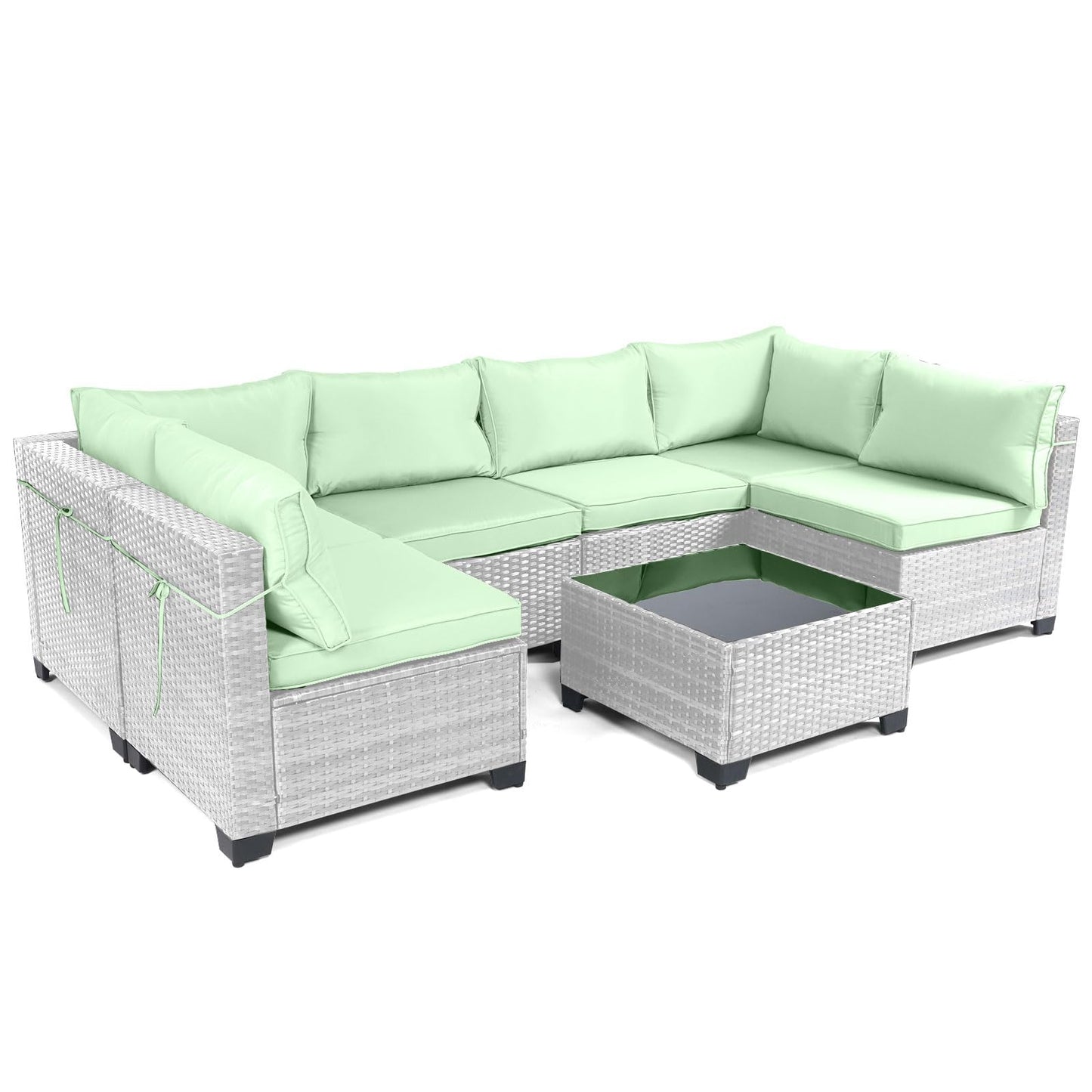 LEVELEVE 7 Pieces Outdoor Patio Furniture Sets,Rattan Conversation Sectional Set,Manual Weaving Wicker Patio Sofa with Tea Table