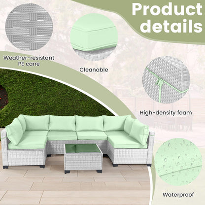 LEVELEVE 7 Pieces Outdoor Patio Furniture Sets,Rattan Conversation Sectional Set,Manual Weaving Wicker Patio Sofa with Tea Table