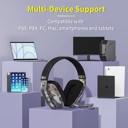 BINNUNE Wireless Gaming Headset with Mic for PS5, PS4, PC, Mac, Wireless Headphones, 2.4GHz Bluetooth Gaming Headset, Headsets with Flip Mic for Laptop Computer, Black