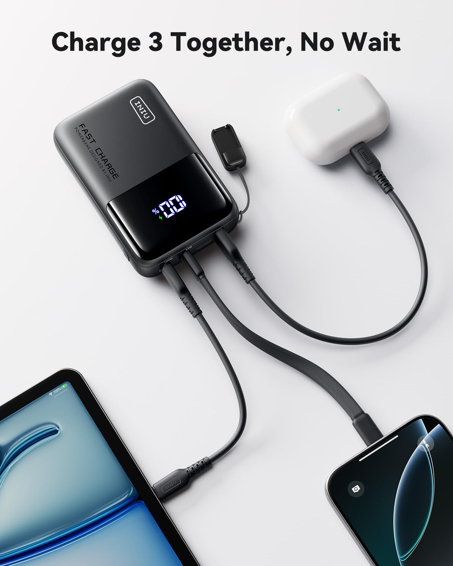 INIU Power Bank, 25000mAh 100W USB C Laptop Portable Charger, PD QC Fast Charging 3-Output Battery Pack, Travel Charger for Laptop MacBook iPad Tablet Steam Deck iPhone 16 15 14 Pro Samsung S22 etc