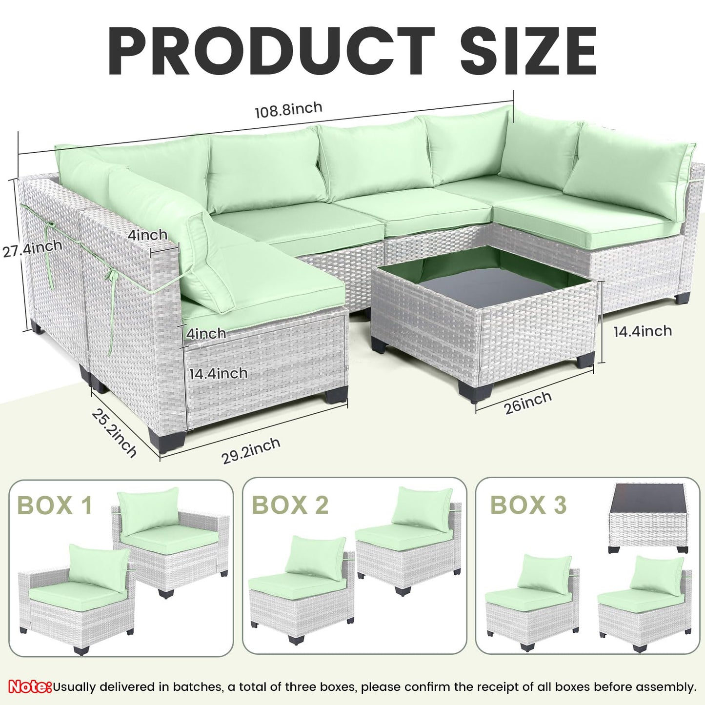 LEVELEVE 7 Pieces Outdoor Patio Furniture Sets,Rattan Conversation Sectional Set,Manual Weaving Wicker Patio Sofa with Tea Table