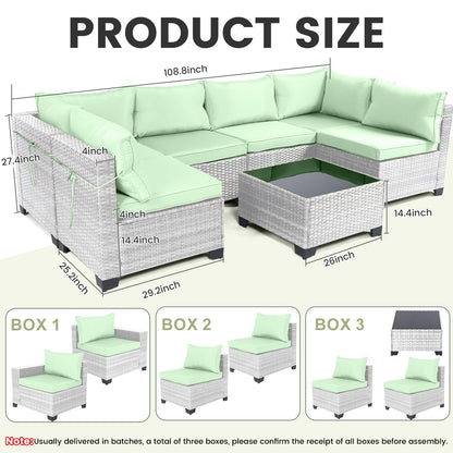 LEVELEVE 7 Pieces Outdoor Patio Furniture Sets,Rattan Conversation Sectional Set,Manual Weaving Wicker Patio Sofa with Tea Table
