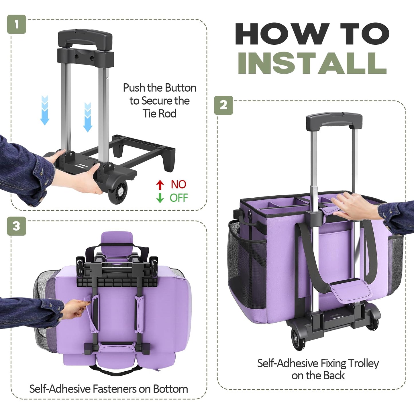 Rolling Cleaning Caddy Bag with Detachable Trolley, Cleaning Supplies Organizer Cart on Wheels, Cleaning Supply Caddy for Housekeepers, Large Professional Detailing Bag Tote for Home, Car (Pink)