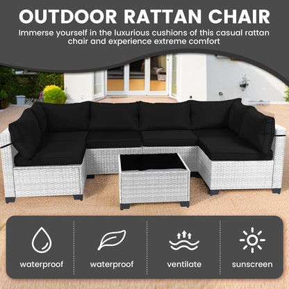 LEVELEVE 7 Pieces Outdoor Patio Furniture Sets,Rattan Conversation Sectional Set,Manual Weaving Wicker Patio Sofa with Tea Table