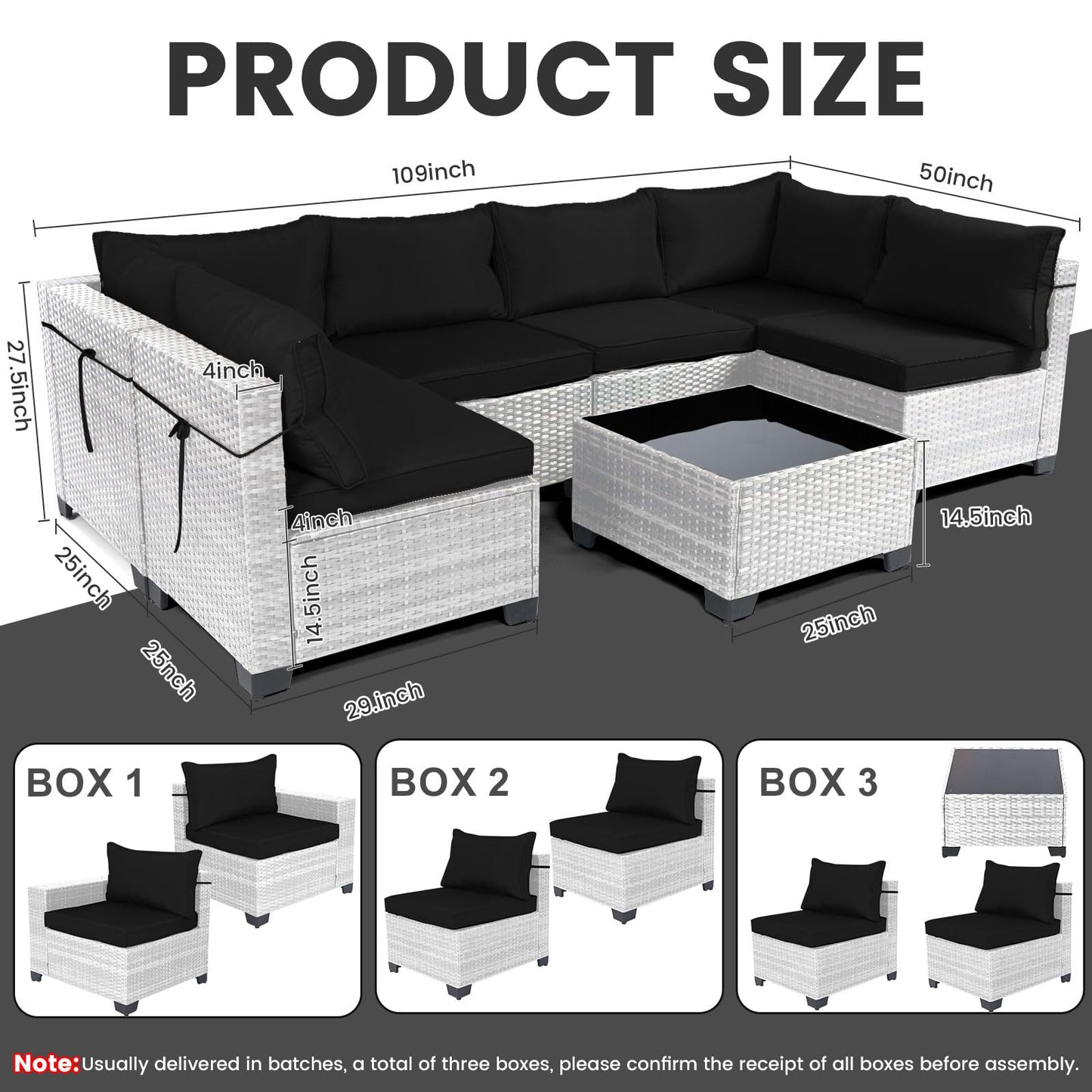 LEVELEVE 7 Pieces Outdoor Patio Furniture Sets,Rattan Conversation Sectional Set,Manual Weaving Wicker Patio Sofa with Tea Table