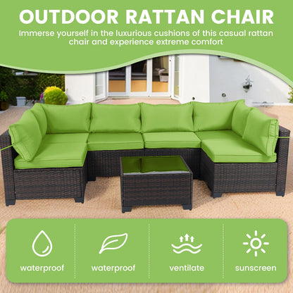 LEVELEVE 7 Pieces Outdoor Patio Furniture Sets,Rattan Conversation Sectional Set,Manual Weaving Wicker Patio Sofa with Tea Table