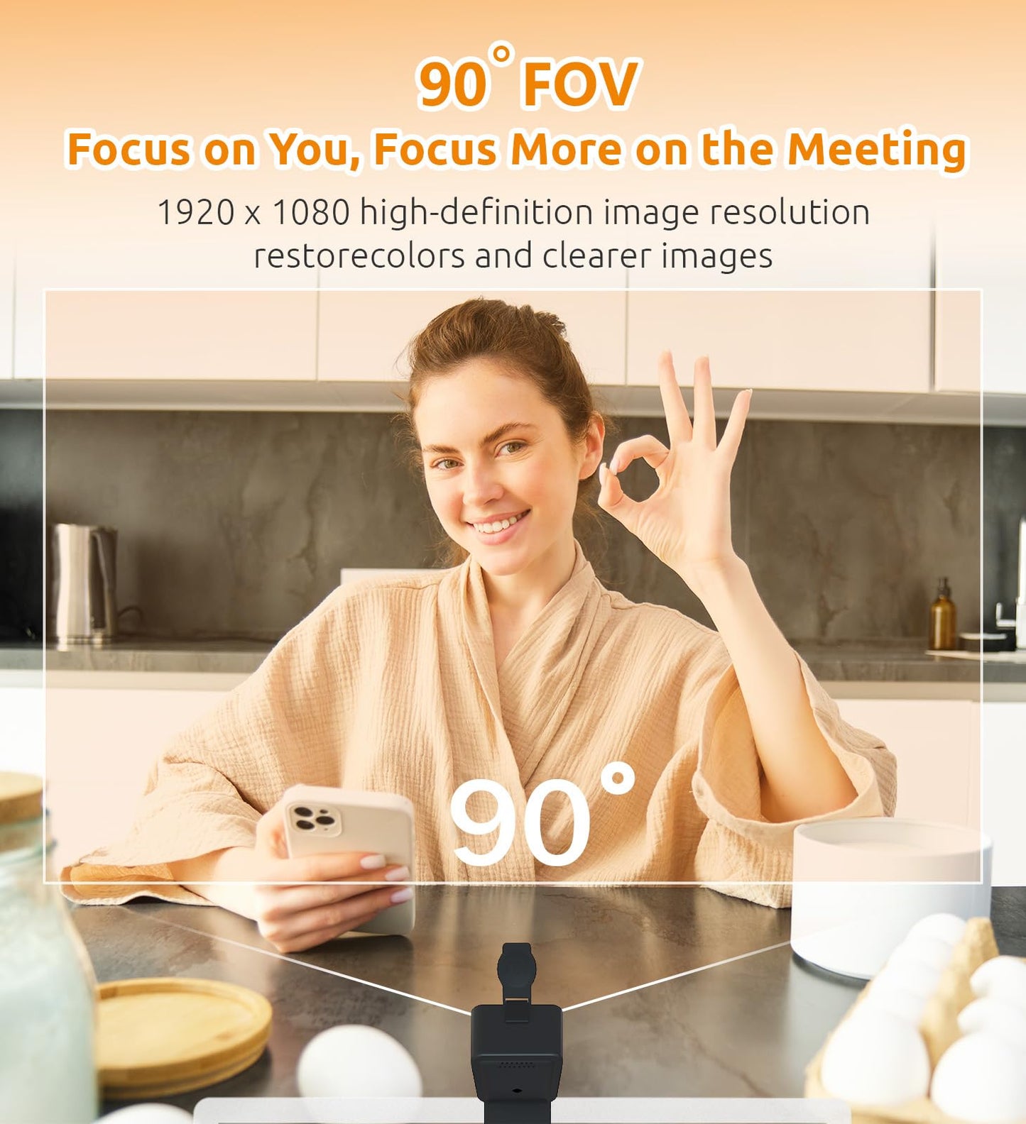 TOUCAN 1080P Webcam with Microphone, Noise-Canceling Mic, 90°FOV Computer Camera, Privacy Cover, Plug and Play USB Webcam for PC, Skype, Zoom, FaceTime, Laptop/MacBook/Tablet