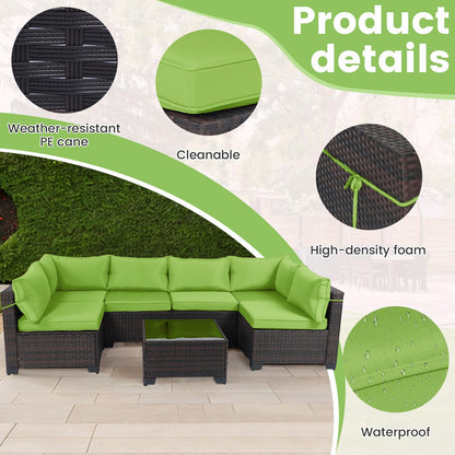 LEVELEVE 7 Pieces Outdoor Patio Furniture Sets,Rattan Conversation Sectional Set,Manual Weaving Wicker Patio Sofa with Tea Table