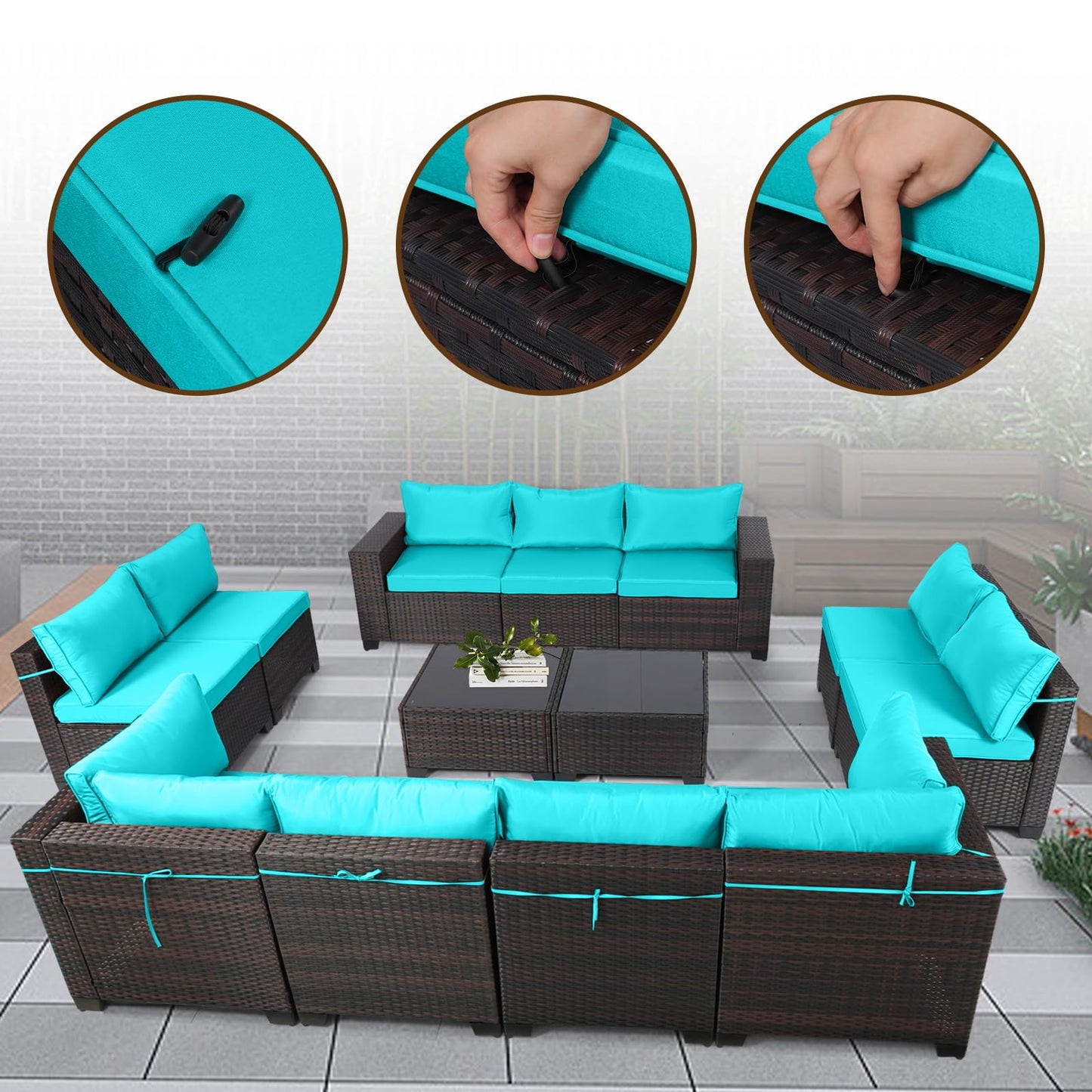 LEVELEVE 7 Pieces Outdoor Patio Furniture Sets,Rattan Conversation Sectional Set,Manual Weaving Wicker Patio Sofa with Tea Table