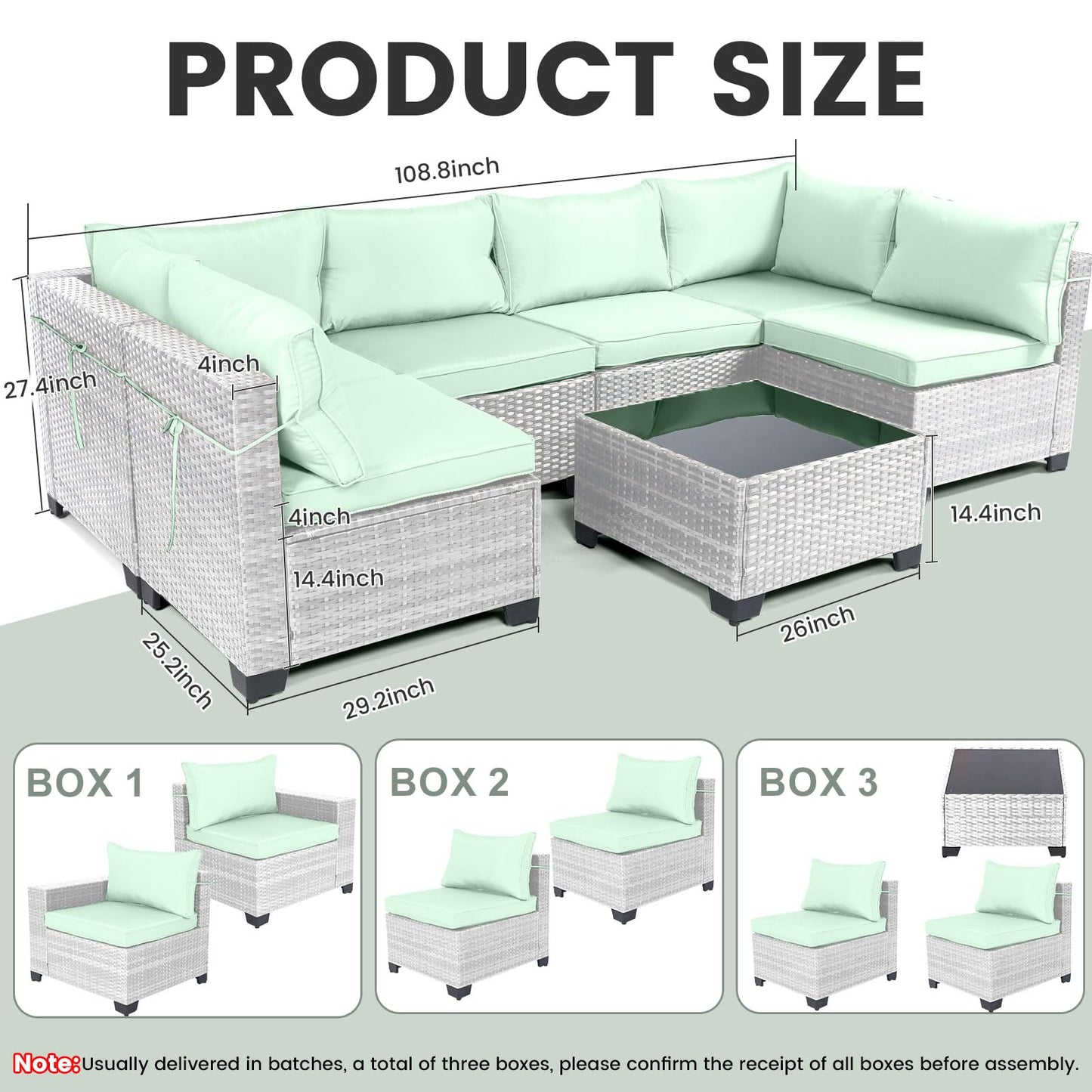 LEVELEVE 7 Pieces Outdoor Patio Furniture Sets,Rattan Conversation Sectional Set,Manual Weaving Wicker Patio Sofa with Tea Table