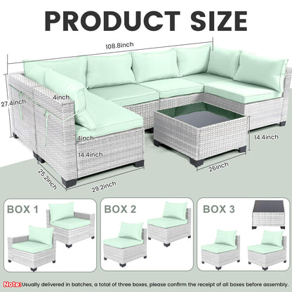 LEVELEVE 7 Pieces Outdoor Patio Furniture Sets,Rattan Conversation Sectional Set,Manual Weaving Wicker Patio Sofa with Tea Table