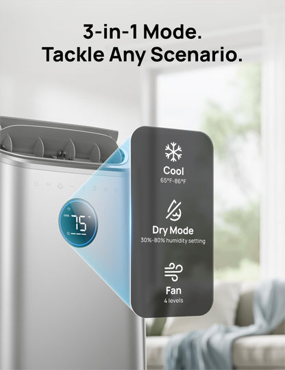 Dreo Portable Air Conditioners, 12,000 BTU AC Unit for Bedroom with Drainage-free Cooling, 46dB Quiet, APP/Voice/Remote, 24h Timer with Fan & Dehumidifier, Smart Air Conditioner for Room Indoors