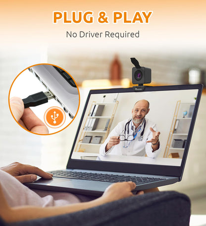 TOUCAN 1080P Webcam with Microphone, Noise-Canceling Mic, 90°FOV Computer Camera, Privacy Cover, Plug and Play USB Webcam for PC, Skype, Zoom, FaceTime, Laptop/MacBook/Tablet