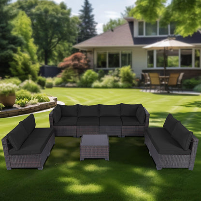 LEVELEVE 7 Pieces Outdoor Patio Furniture Sets,Rattan Conversation Sectional Set,Manual Weaving Wicker Patio Sofa with Tea Table