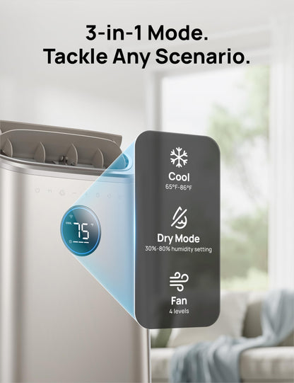 Dreo Portable Air Conditioners, 12,000 BTU AC Unit for Bedroom with Drainage-free Cooling, 46dB Quiet, APP/Voice/Remote, 24h Timer with Fan & Dehumidifier, Smart Air Conditioner for Room Indoors