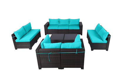 LEVELEVE 7 Pieces Outdoor Patio Furniture Sets,Rattan Conversation Sectional Set,Manual Weaving Wicker Patio Sofa with Tea Table