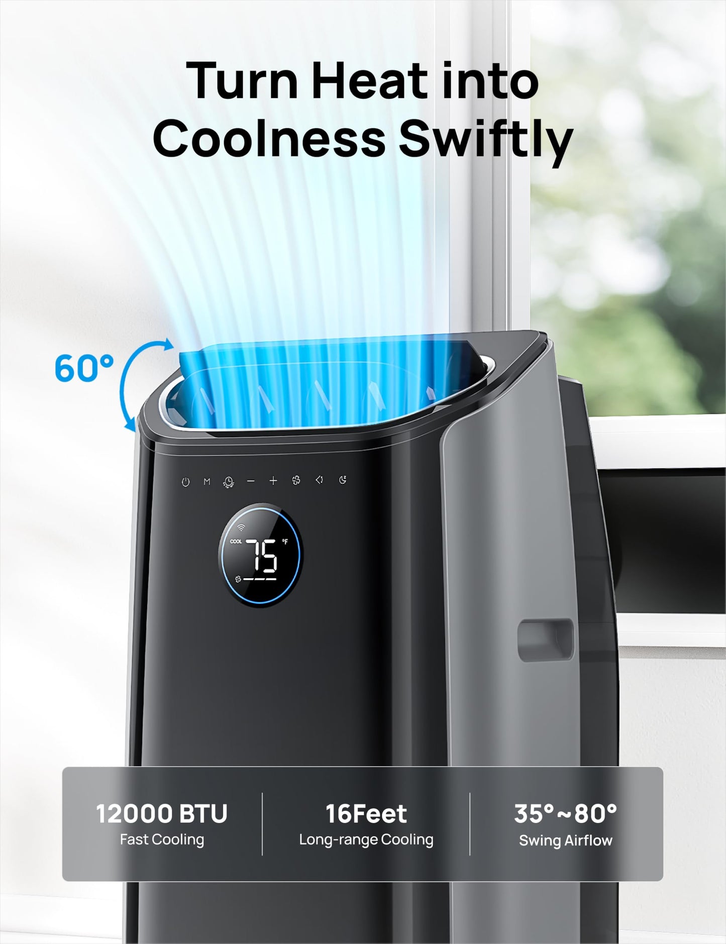 Dreo Portable Air Conditioners, 12,000 BTU AC Unit for Bedroom with Drainage-free Cooling, 46dB Quiet, APP/Voice/Remote, 24h Timer with Fan & Dehumidifier, Smart Air Conditioner for Room Indoors