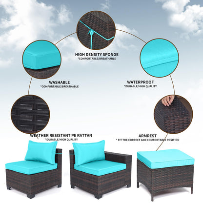 LEVELEVE 7 Pieces Outdoor Patio Furniture Sets,Rattan Conversation Sectional Set,Manual Weaving Wicker Patio Sofa with Tea Table