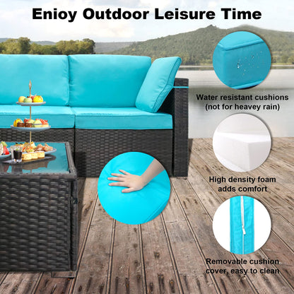 LEVELEVE 7 Pieces Outdoor Patio Furniture Sets,Rattan Conversation Sectional Set,Manual Weaving Wicker Patio Sofa with Tea Table