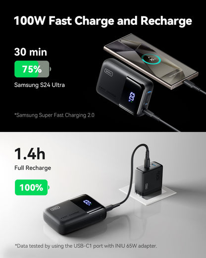 INIU Power Bank, 25000mAh 100W USB C Laptop Portable Charger, PD QC Fast Charging 3-Output Battery Pack, Travel Charger for Laptop MacBook iPad Tablet Steam Deck iPhone 16 15 14 Pro Samsung S22 etc