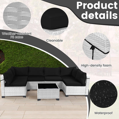 LEVELEVE 7 Pieces Outdoor Patio Furniture Sets,Rattan Conversation Sectional Set,Manual Weaving Wicker Patio Sofa with Tea Table