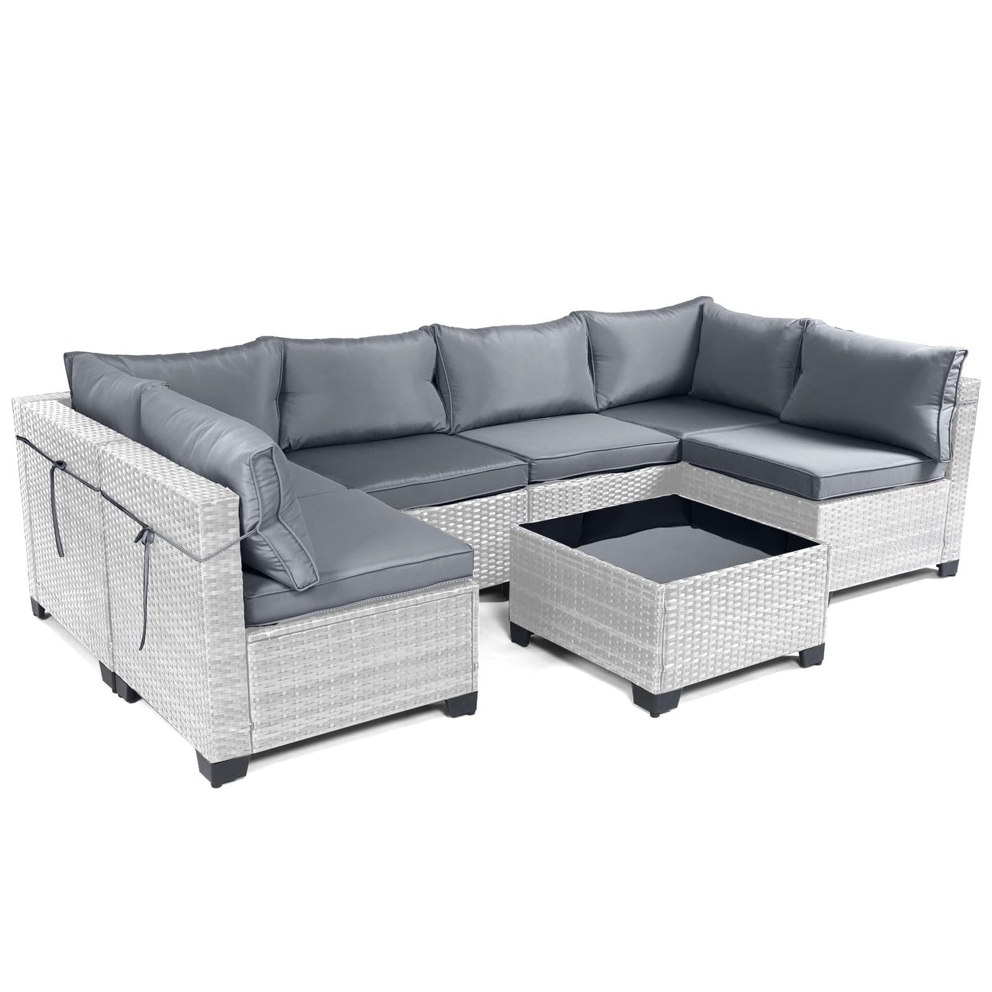 LEVELEVE 7 Pieces Outdoor Patio Furniture Sets,Rattan Conversation Sectional Set,Manual Weaving Wicker Patio Sofa with Tea Table