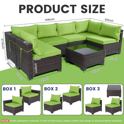 LEVELEVE 7 Pieces Outdoor Patio Furniture Sets,Rattan Conversation Sectional Set,Manual Weaving Wicker Patio Sofa with Tea Table