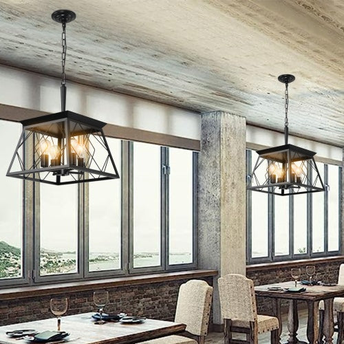 4-Light Black Farmhouse Chandelier for Dining Room (Bulbs Not Included)