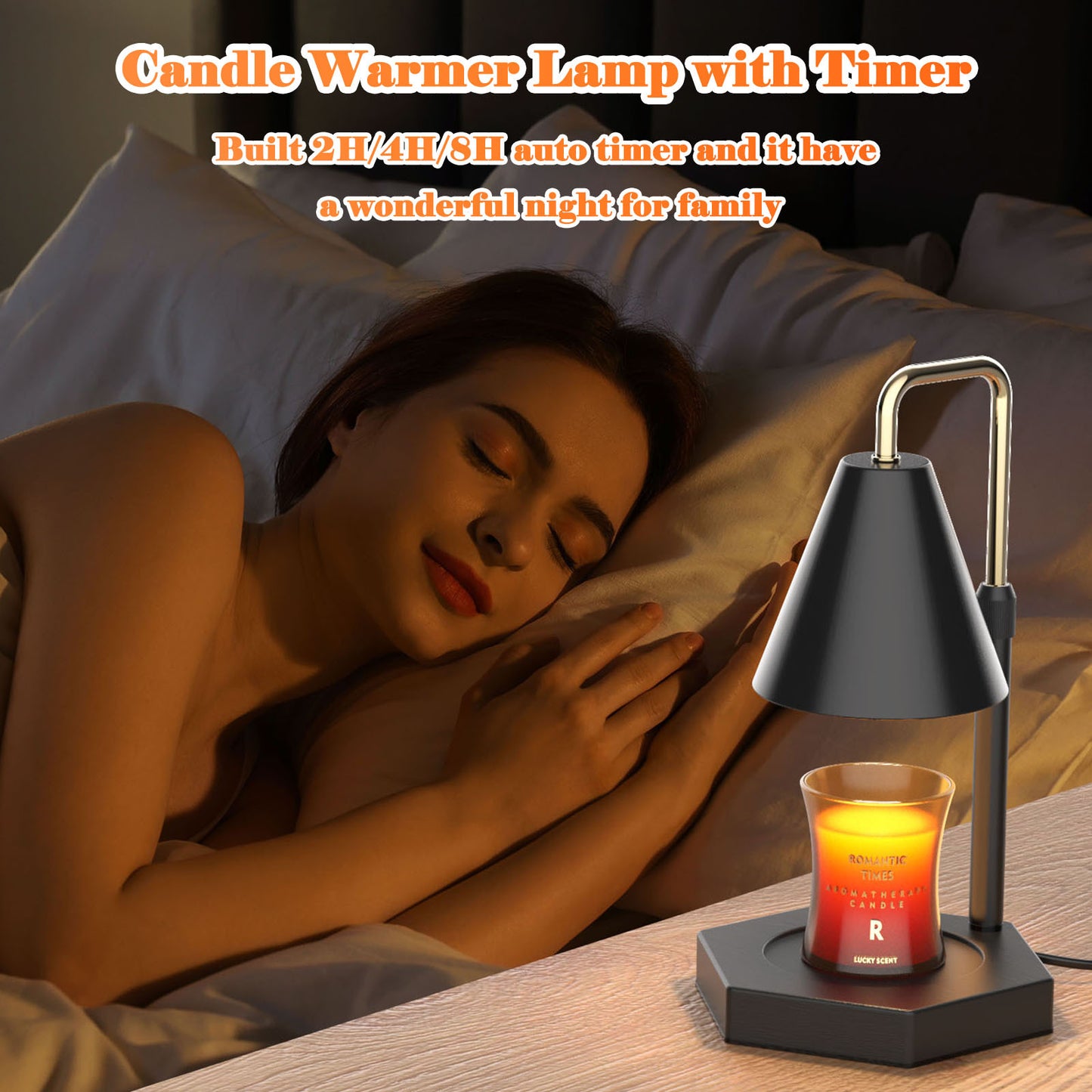 RAINBEAN Candle Warmer Lamp with Adjustable Height, Timer Function, Dimmable Brightness, and Two Included Halogen Bulbs