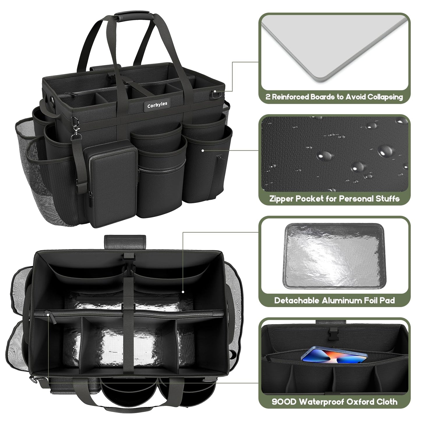 Rolling Cleaning Caddy Bag with Detachable Trolley, Cleaning Supplies Organizer Cart on Wheels, Cleaning Supply Caddy for Housekeepers, Large Professional Detailing Bag Tote for Home, Car (Pink)