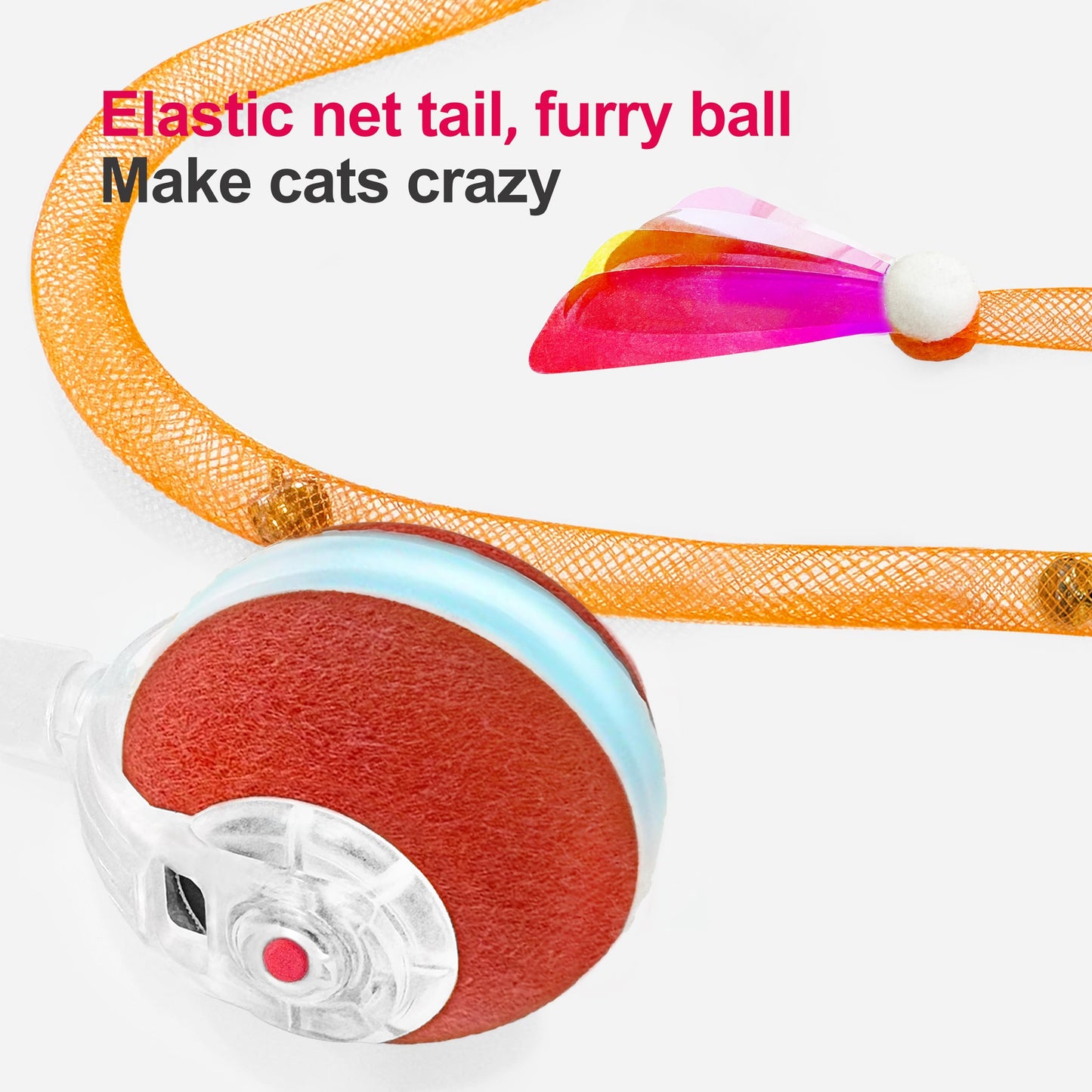 Interactive Cat Toys for Indoor Cats,The 3rd Generation Agile Moving Cat Ball with Elastic Mesh Tail,Automatic Cat/Kitten Toys for Bored Indoor Adult Cats,Motion Activated