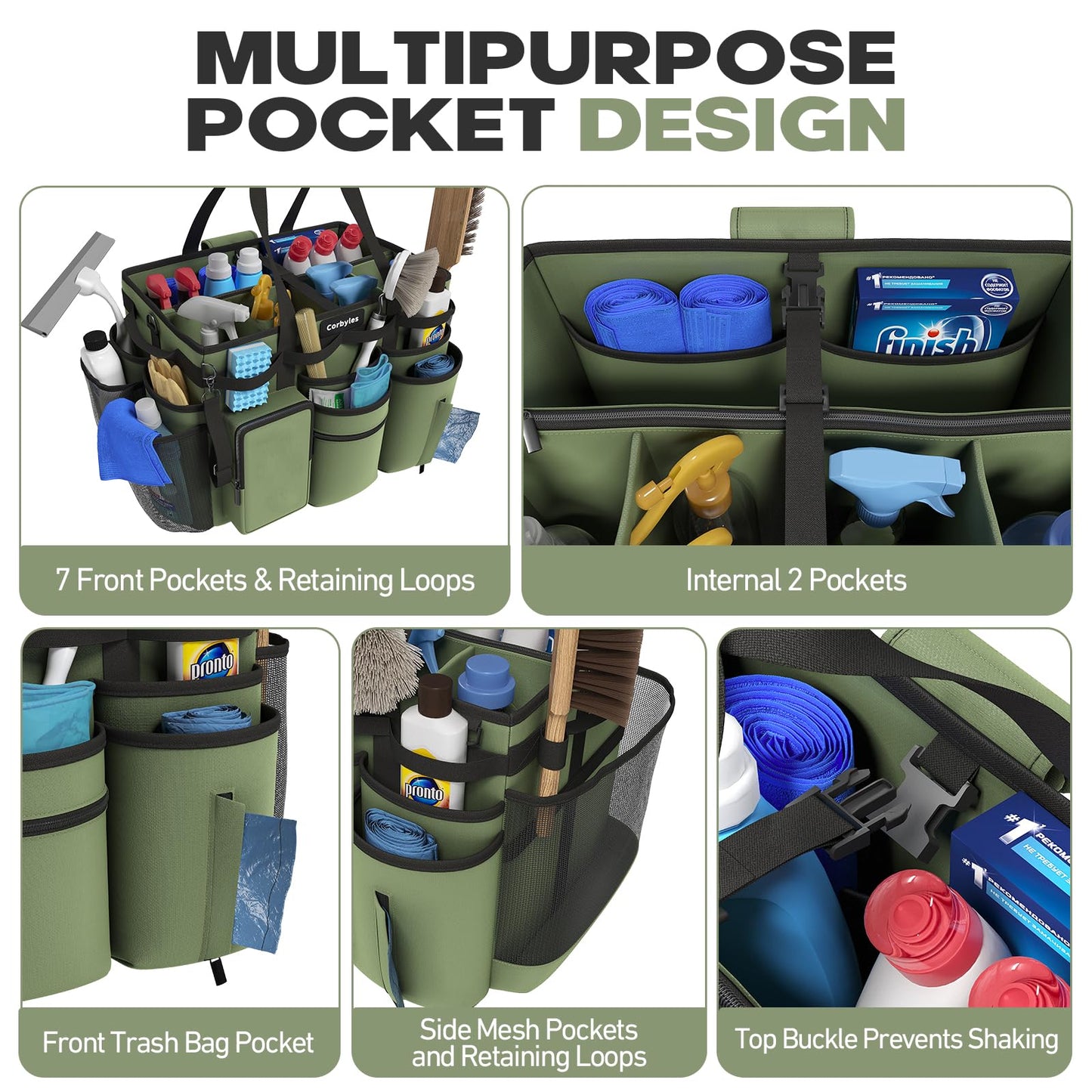 Rolling Cleaning Caddy Bag with Detachable Trolley, Cleaning Supplies Organizer Cart on Wheels, Cleaning Supply Caddy for Housekeepers, Large Professional Detailing Bag Tote for Home, Car (Pink)