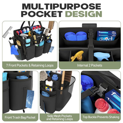 Rolling Cleaning Caddy Bag with Detachable Trolley, Cleaning Supplies Organizer Cart on Wheels, Cleaning Supply Caddy for Housekeepers, Large Professional Detailing Bag Tote for Home, Car (Pink)