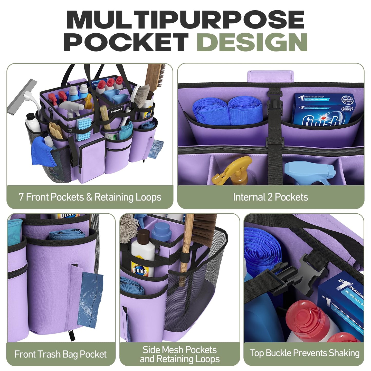 Rolling Cleaning Caddy Bag with Detachable Trolley, Cleaning Supplies Organizer Cart on Wheels, Cleaning Supply Caddy for Housekeepers, Large Professional Detailing Bag Tote for Home, Car (Pink)