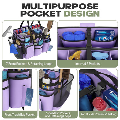 Rolling Cleaning Caddy Bag with Detachable Trolley, Cleaning Supplies Organizer Cart on Wheels, Cleaning Supply Caddy for Housekeepers, Large Professional Detailing Bag Tote for Home, Car (Pink)