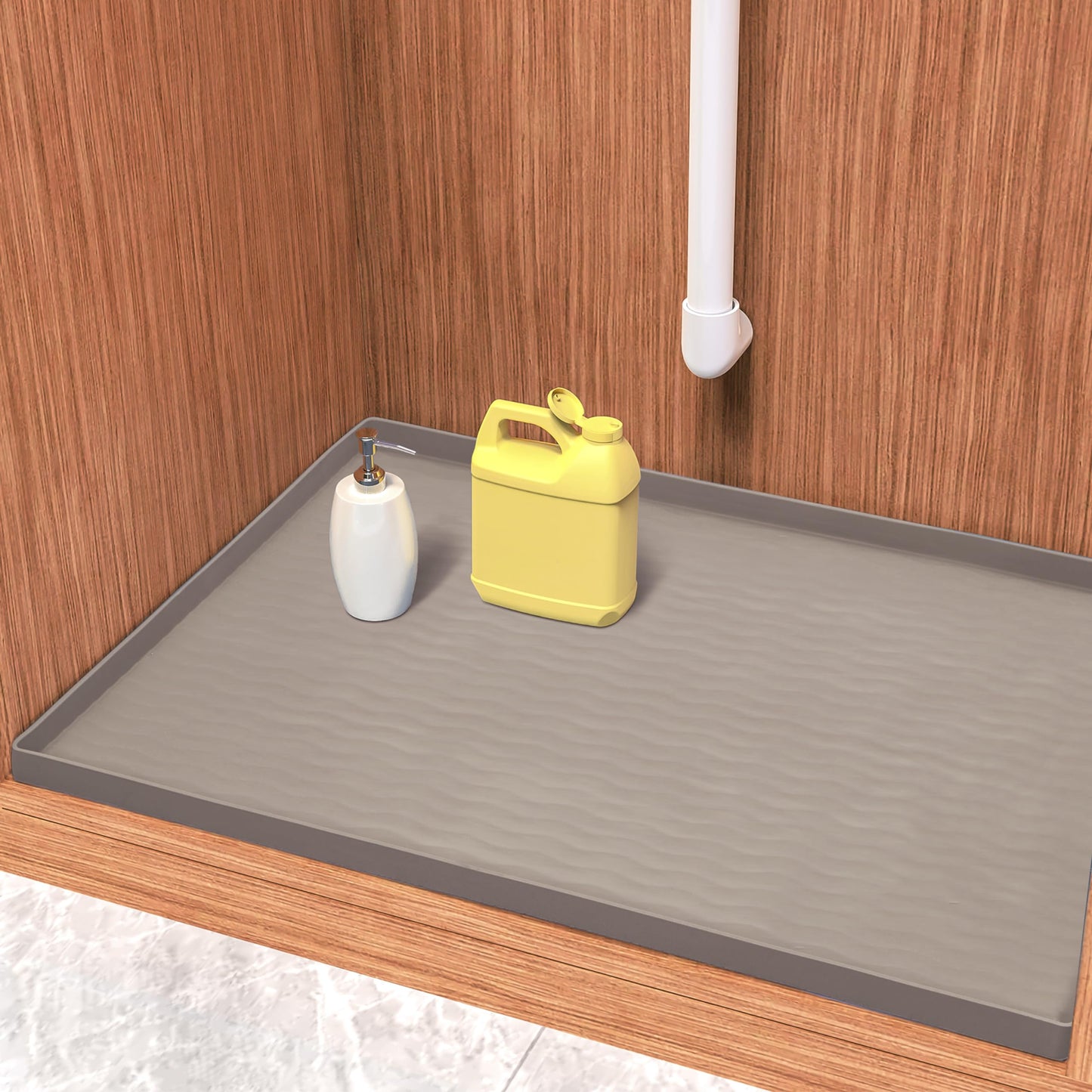 Waterproof Silicone Under Sink Mat 31'' x 22'' Shelf Liner for Kitchen and Bathroom, Cabinet and Counter Protector, Storage and Organizers, Litter Mat, Pet Cat Puppy Essentials(Dark Grey)