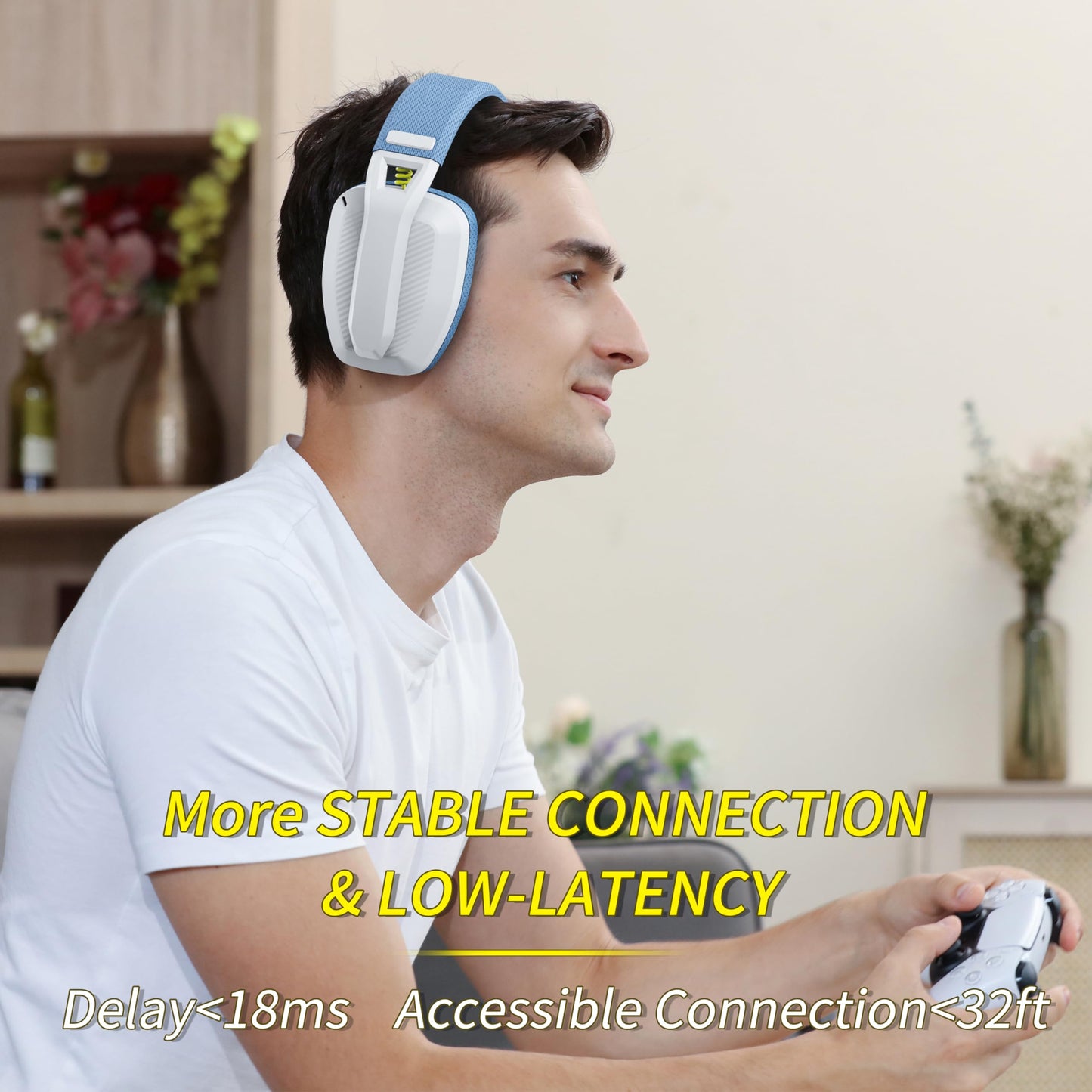 BINNUNE Wireless Gaming Headset with Mic for PS5, PS4, PC, Mac, Wireless Headphones, 2.4GHz Bluetooth Gaming Headset, Headsets with Flip Mic for Laptop Computer, Black