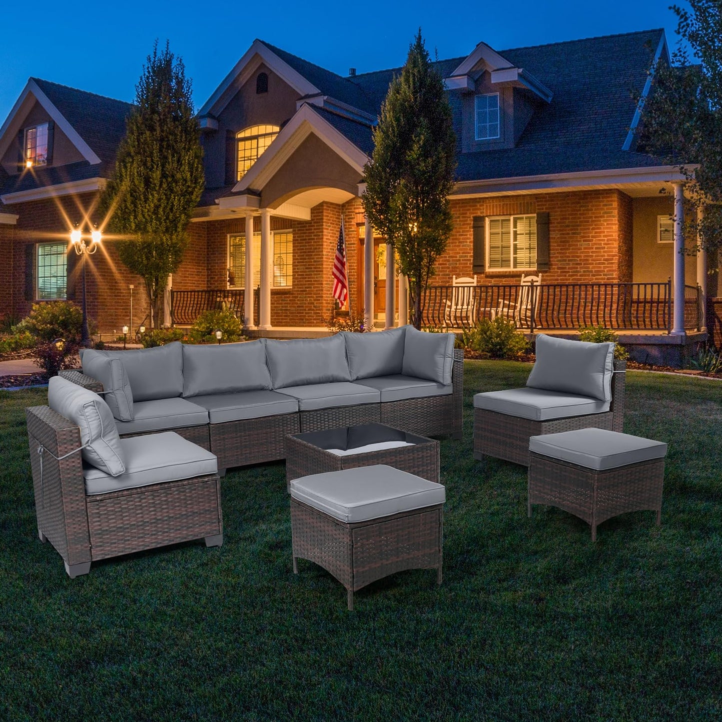 LEVELEVE 7 Pieces Outdoor Patio Furniture Sets,Rattan Conversation Sectional Set,Manual Weaving Wicker Patio Sofa with Tea Table