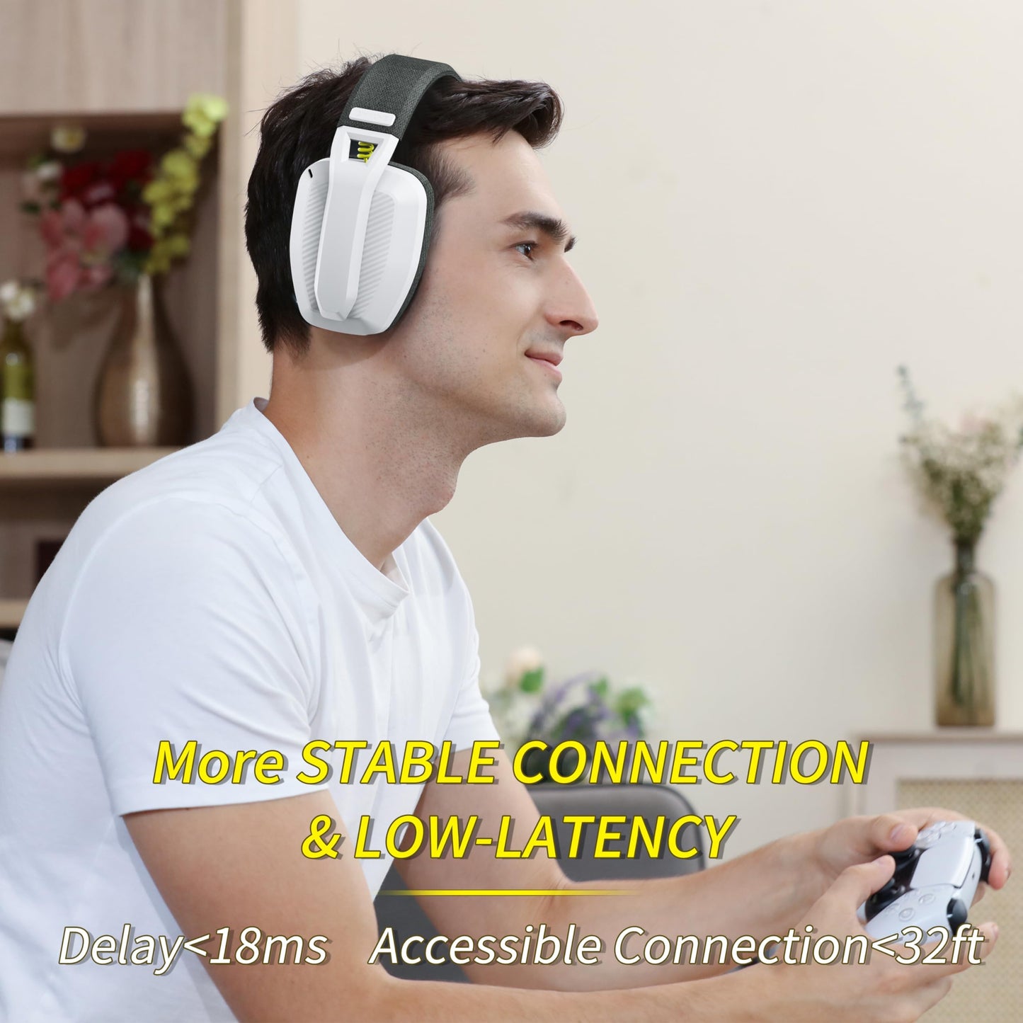 BINNUNE Wireless Gaming Headset with Mic for PS5, PS4, PC, Mac, Wireless Headphones, 2.4GHz Bluetooth Gaming Headset, Headsets with Flip Mic for Laptop Computer, Black